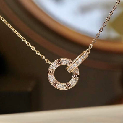 [BLUE TEARS]LOVE 7.6MM NECKLACE ROSE GOLD AND SILVER  FULL DIAMOND