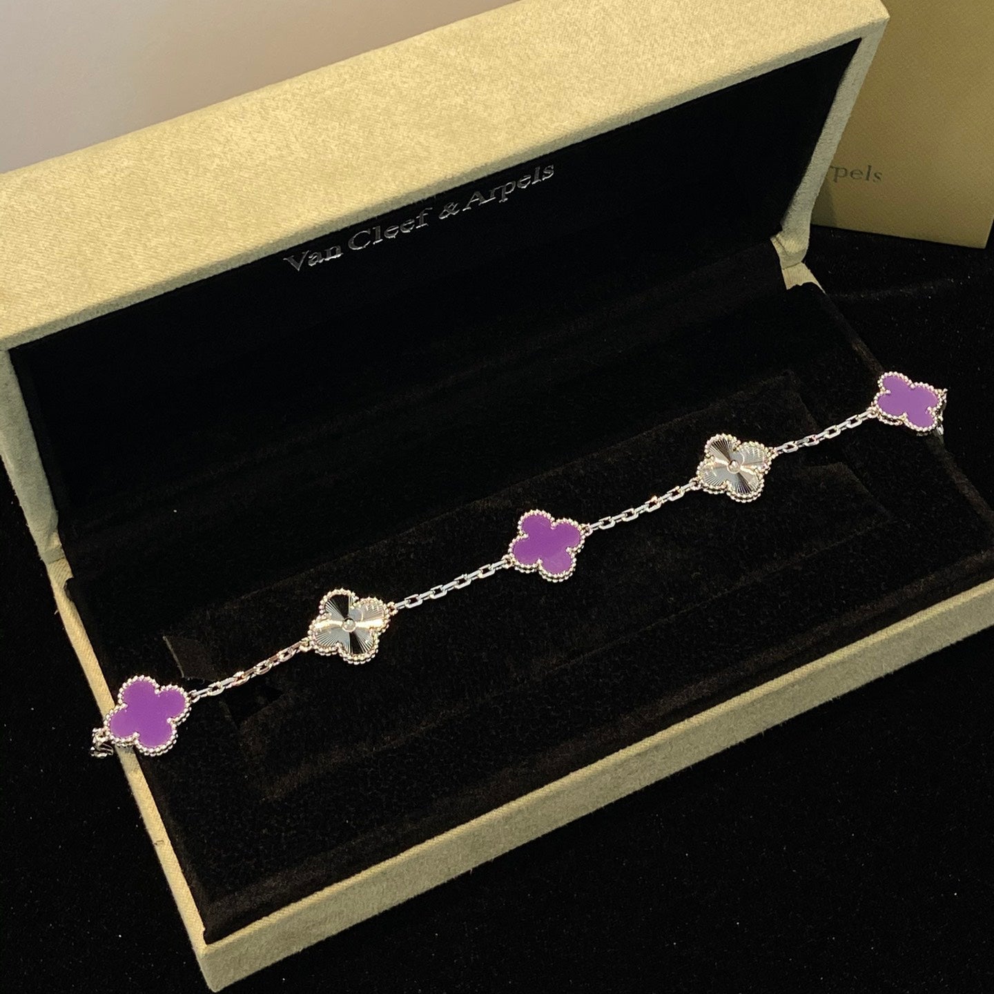 [BLUE TEARS]CLOVER  5 MOTIFS  PURPLE VIOLET BRACELET SILVER