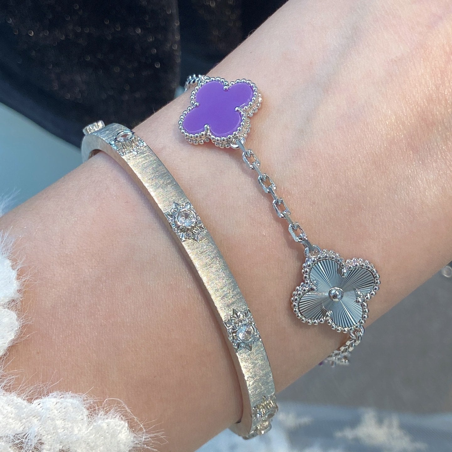 [BLUE TEARS]CLOVER  5 MOTIFS  PURPLE VIOLET BRACELET SILVER