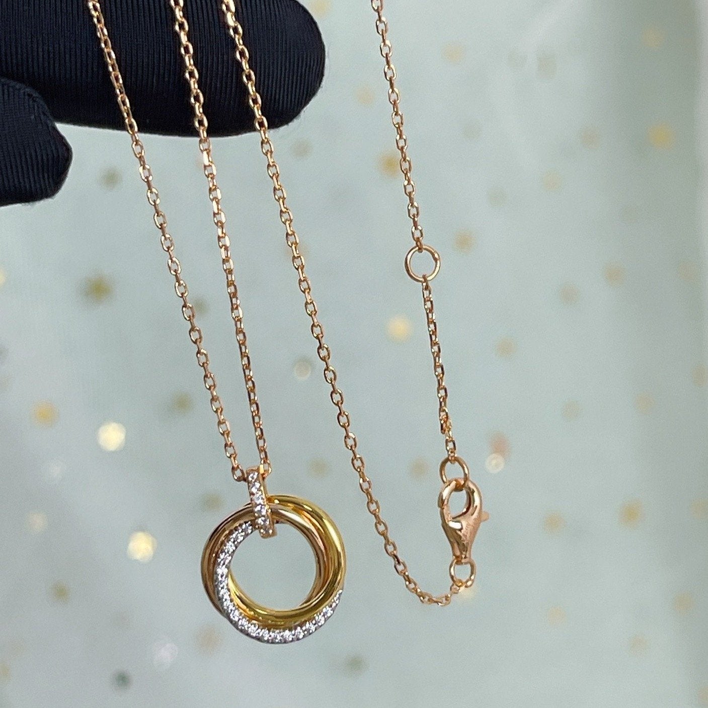 [BLUE TEARS]TRINITY NECKLACE SILVER GOLD PINK GOLD DIAMONDS