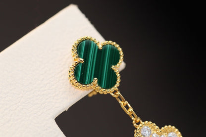 [BLUE TEARS]CLOVER EARRINGS GOLD MALACHITE DIAMOND 3 MOTIF