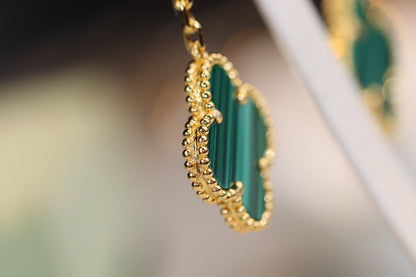 [BLUE TEARS]CLOVER EARRINGS GOLD MALACHITE DIAMOND 3 MOTIF