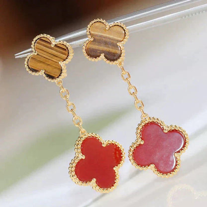 [BLUE TEARS]CLOVER  2 MOTIF  TIGER EYE CARNELIAN EARRINGS
