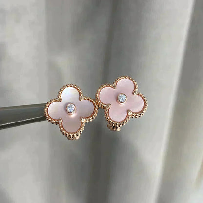 [BLUE TEARS]CLOVER MEDIUM 1 MOTIFS  PINK MOP DIAMOND EARRINGS