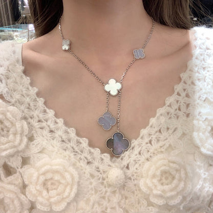 [BLUE TEARS]CLOVER MOP CHALCEDONY NECKLACE SILVER 6 MOTIF