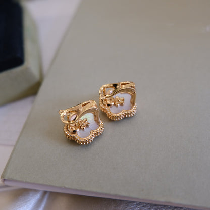 [BLUE TEARS]LUCKY PINK GOLD WHITE MOP EARRINGS