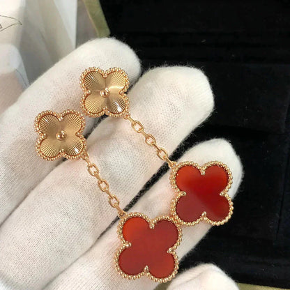 [BLUE TEARS]CLOVER 2 MOTIF  LASER CARNELIAN EARRINGS