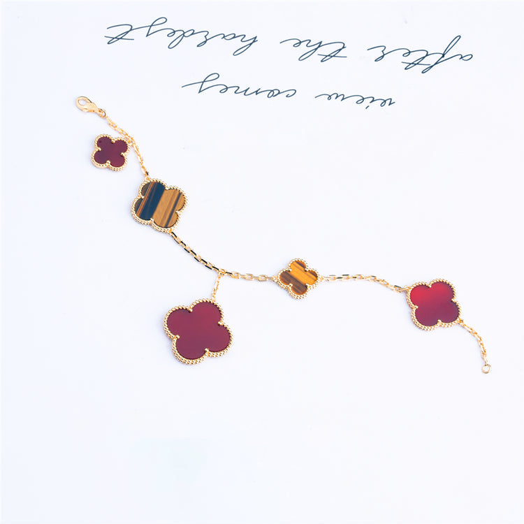[BLUE TEARS]CLOVER BRACELET 5 MOTIFS CARNELIAN TIGER EYE