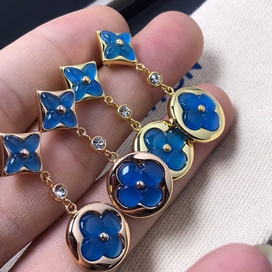 [BLUE TEARS]STAR AND SUN AGATE DIAMOND EARRINGS