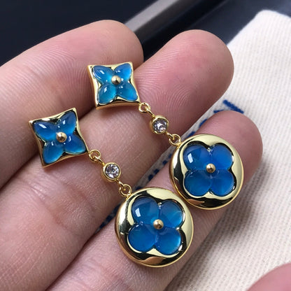 [BLUE TEARS]STAR AND SUN AGATE DIAMOND EARRINGS