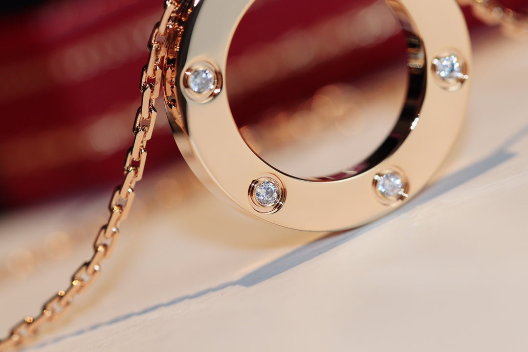 [BLUE TEARS]LOVE NECKLACE 16MM 6 DIAMONDS PINK GOLD