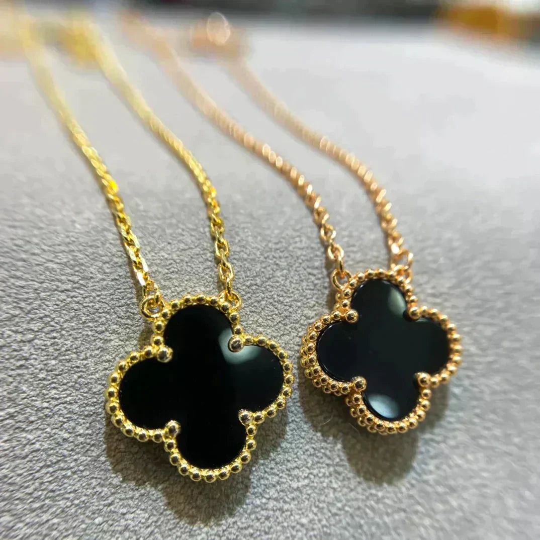[BLUE TEARS]CLOVER 15MM BLACK ONYX SINGLE FLOWER NECKLACE