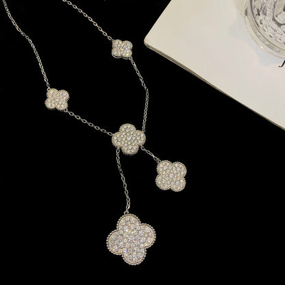 [BLUE TEARS]CLOVER 5 MOTIFS SILVER DIAMONDS NECKLACE