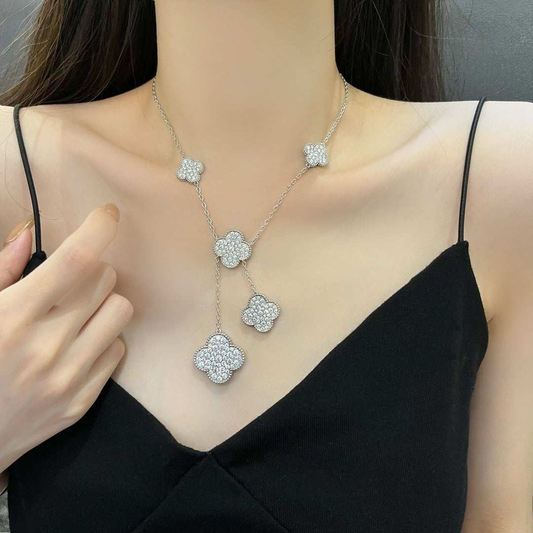 [BLUE TEARS]CLOVER 5 MOTIFS SILVER DIAMONDS NECKLACE