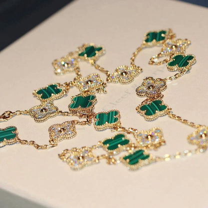 [BLUE TEARS]CLOVER 20 MOTIFS MALACHITE DIAMOND NECKLACE