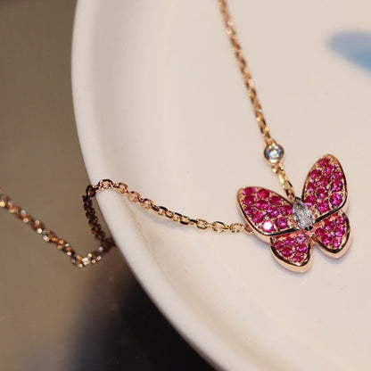 [BLUE TEARS]BUTTERFLY RED DIAMOND ROSE GOLD NECKLACE