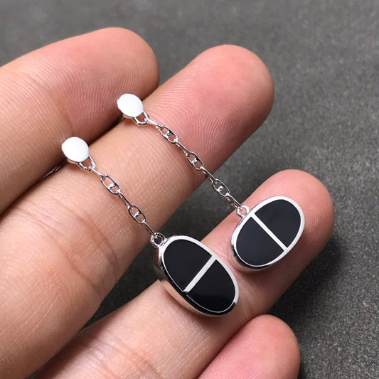 [BLUE TEARS]CHAINE VERSO BLACK CERAMIC SILVER EARRINGS