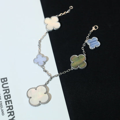 [BLUE TEARS]CLOVER BRACELET 5 MOTIFS MOP CHALCEDONY SILVER