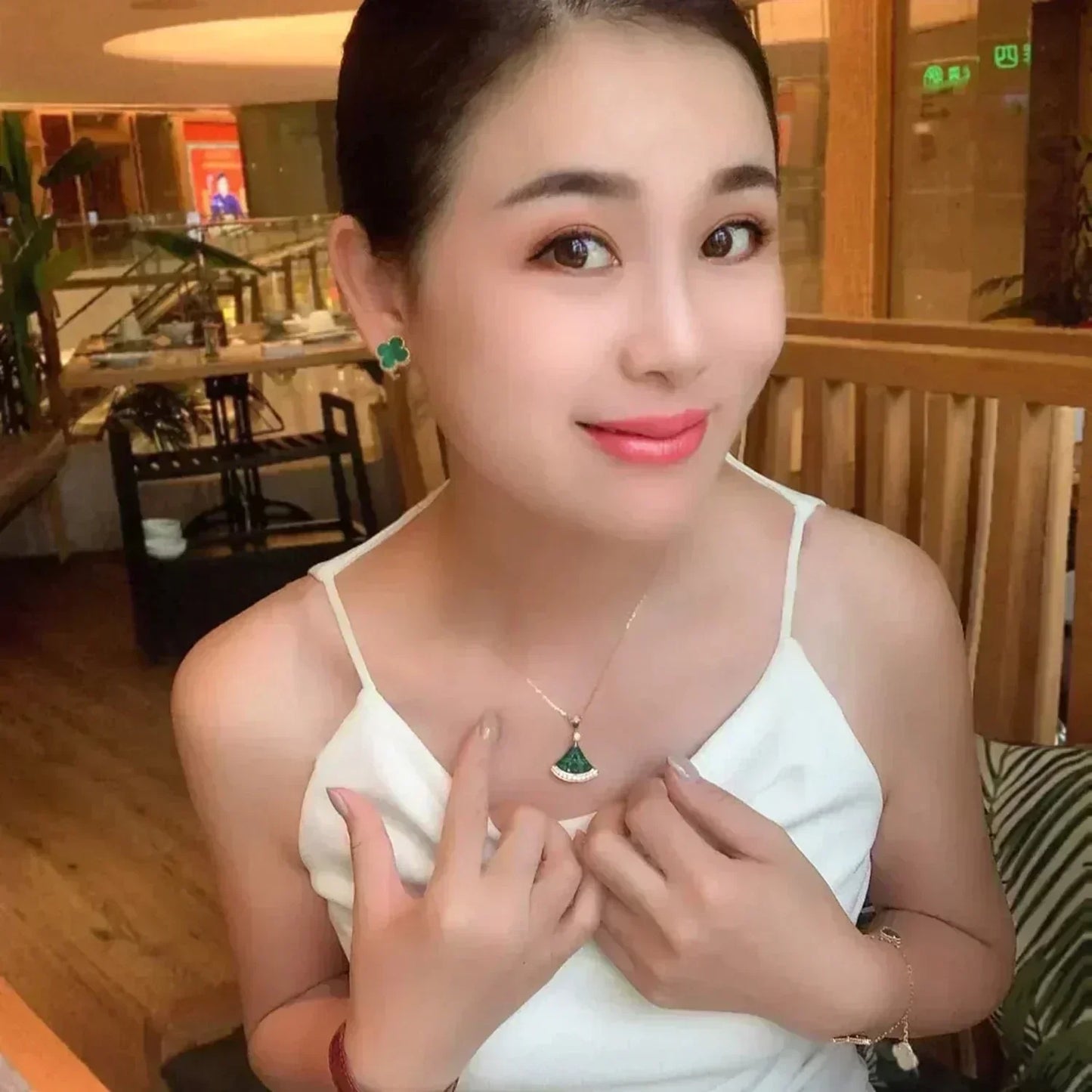 [BLUE TEARS]CLOVER MEDIUM 1 MOTIFS MALACHITE  EARRINGS