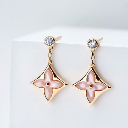 [BLUE TEARS]DOUBLE STAR PINK GOLD MOP DROP EARRINGS