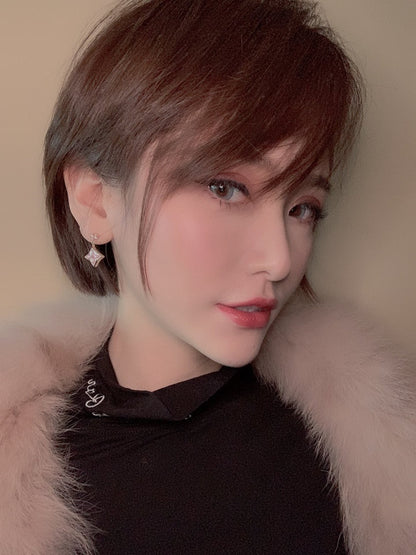 [BLUE TEARS]DOUBLE STAR PINK GOLD MOP DROP EARRINGS