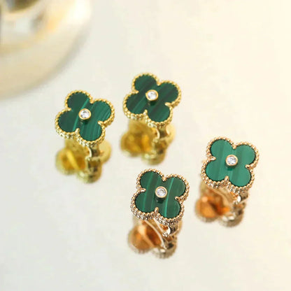 [BLUE TEARS]CLOVER MEDIUM 1 MOTIFS MALACHITE DIAMOND EARRINGS