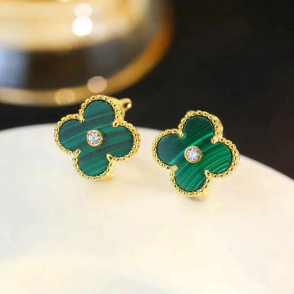 [BLUE TEARS]CLOVER MEDIUM 1 MOTIFS MALACHITE DIAMOND EARRINGS