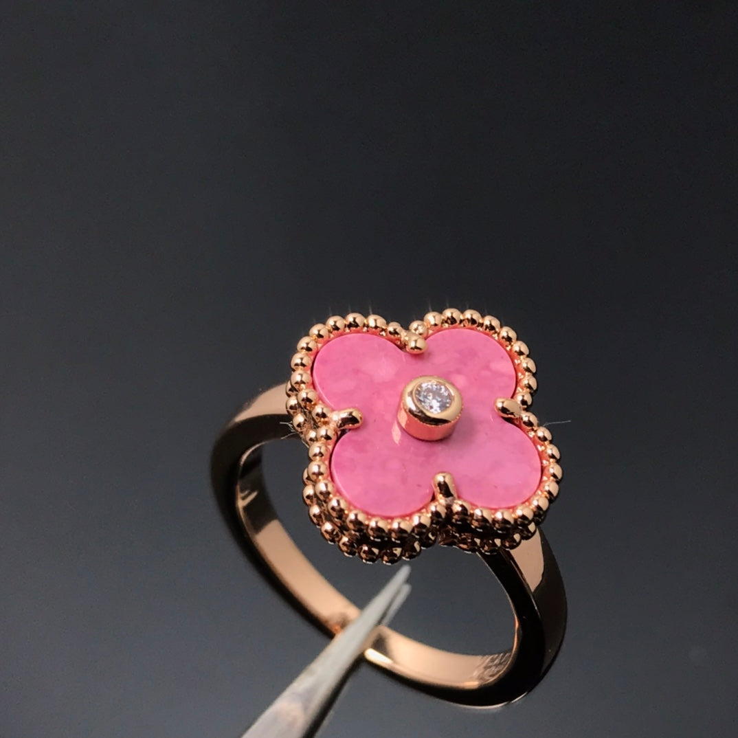 [BLUE TEARS]CLOVER RHODONITE ROSE GOLD RING