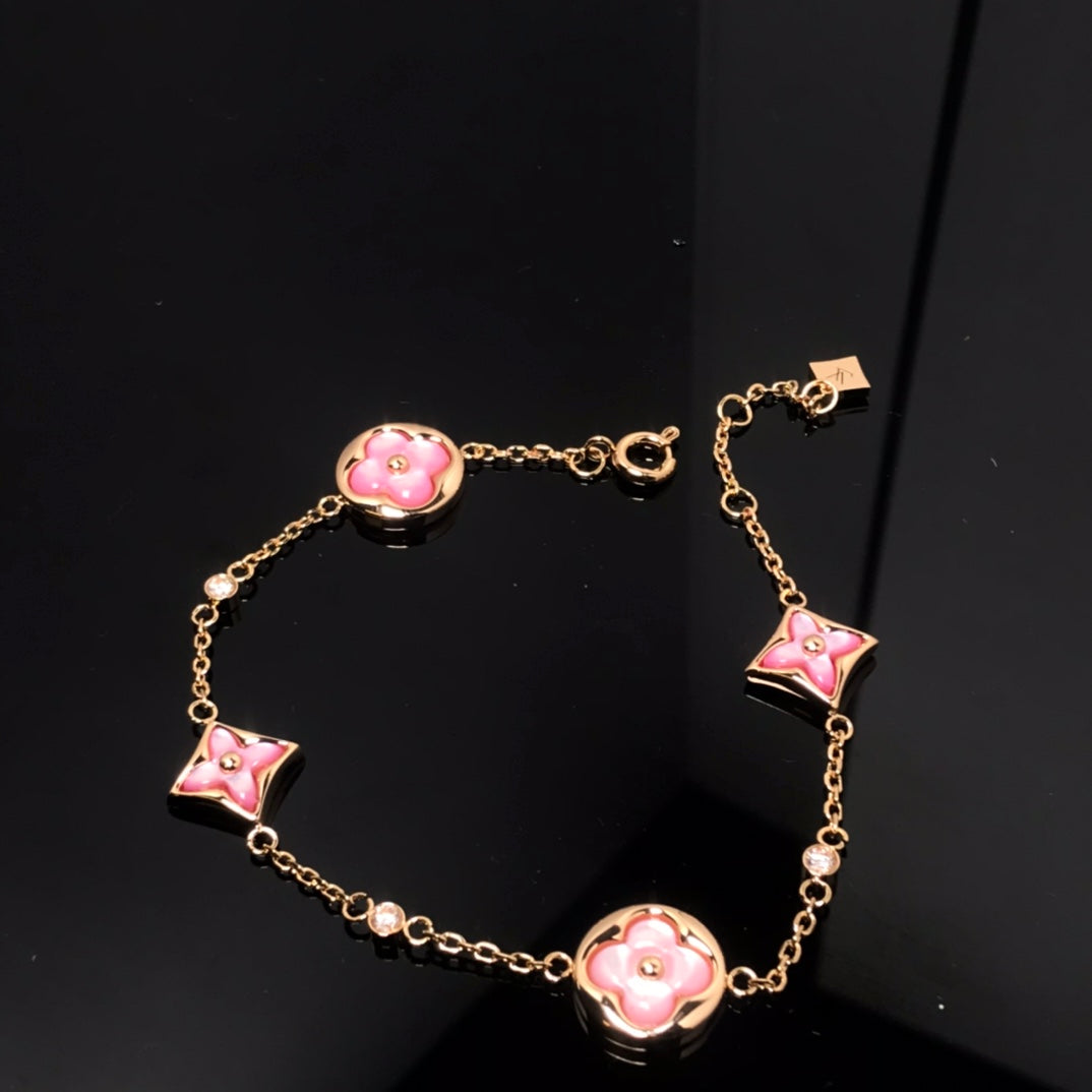 [BLUE TEARS]STAR AND SUN 4 MOTIF PINK MOP PINK GOLD BRACELET