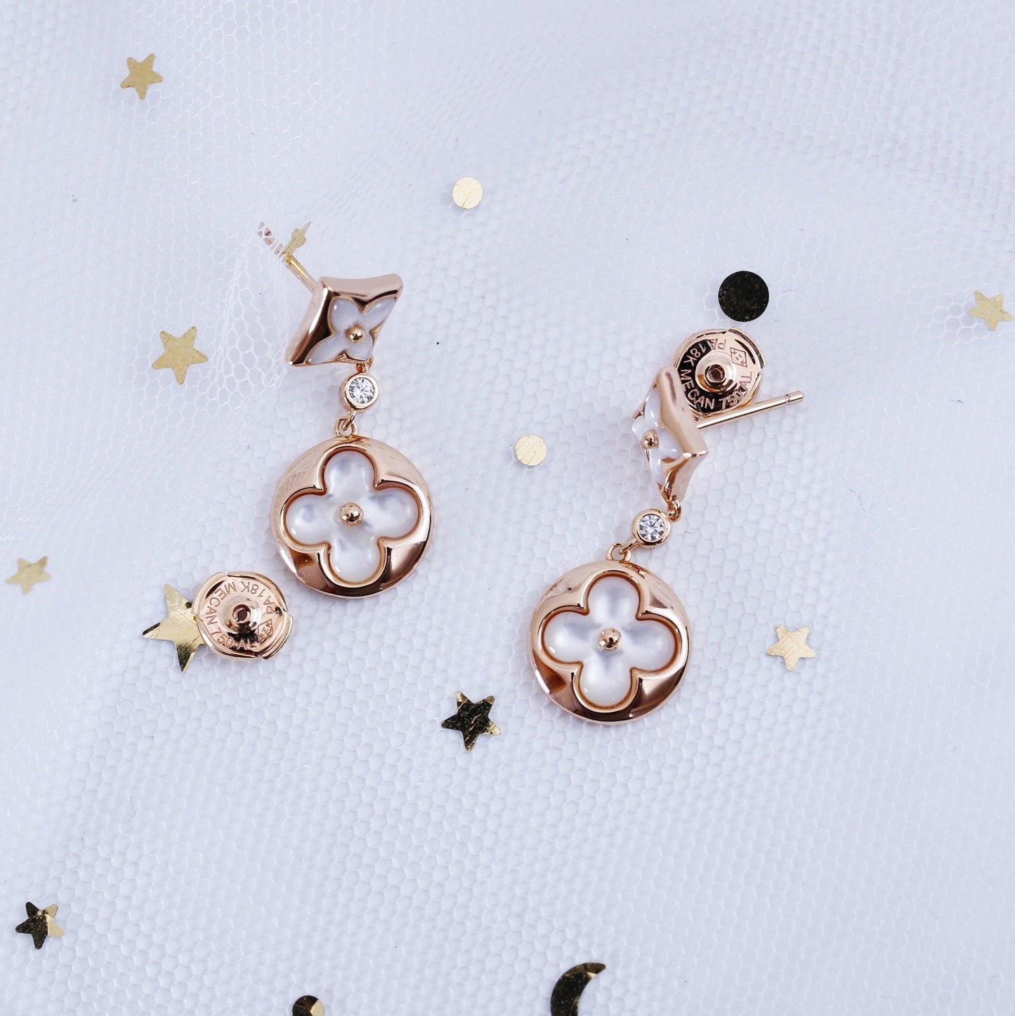 [BLUE TEARS]STAR AND SUN PINK GOLD MOP DROP EARRINGS