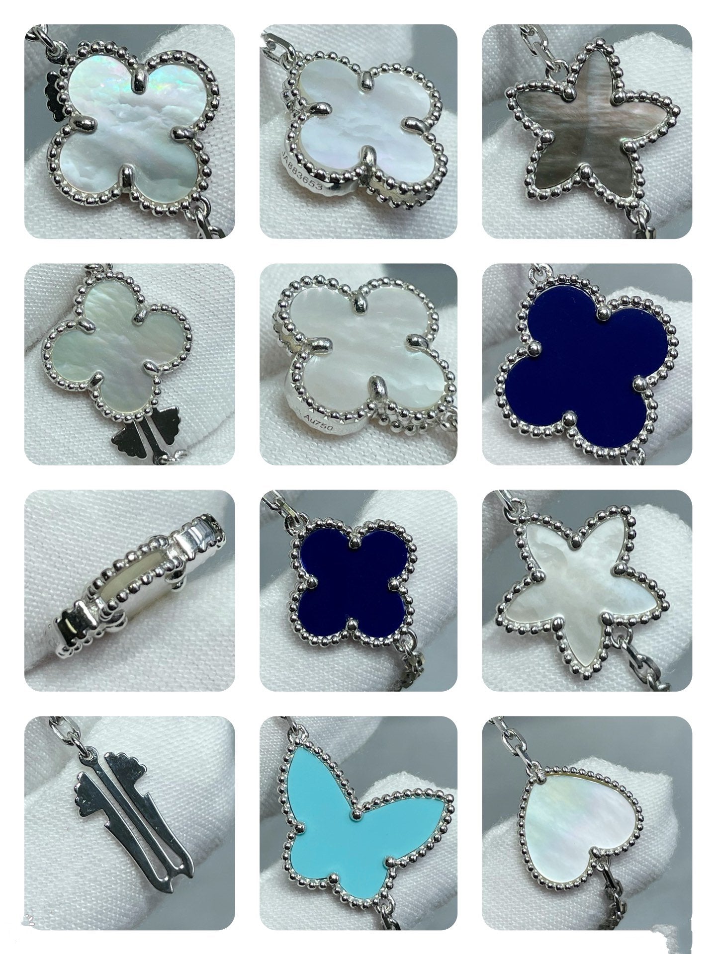 [BLUE TEARS]LUCKY CLOVER SILVER 11 MOTIF NECKLACE