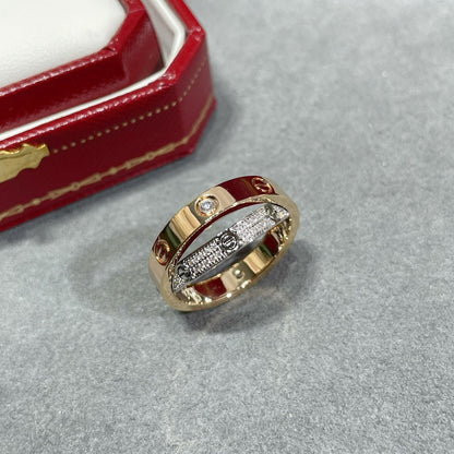 [BLUE TEARS]LOVE PINK GOLD SILVER DIAMOND DOUBLE RING