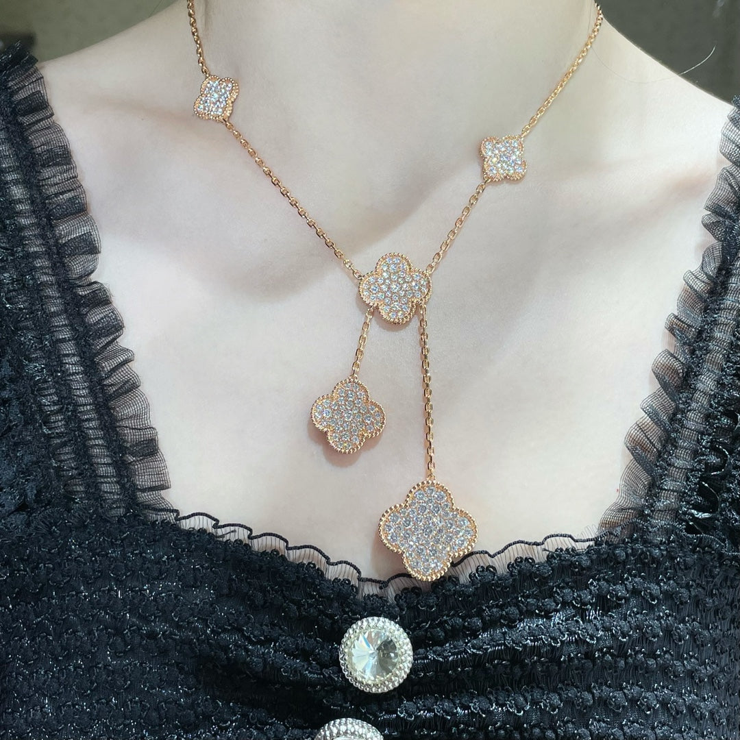 [BLUE TEARS]CLOVER 6 MOTIF DIAMOND PAVED NECKLACE