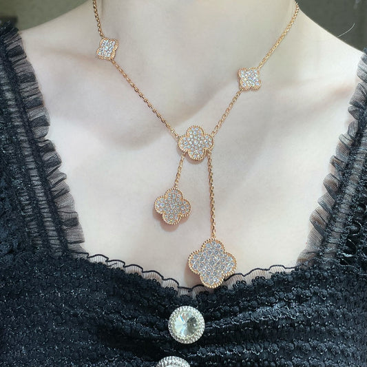 [BLUE TEARS]CLOVER 6 MOTIF DIAMOND PAVED NECKLACE