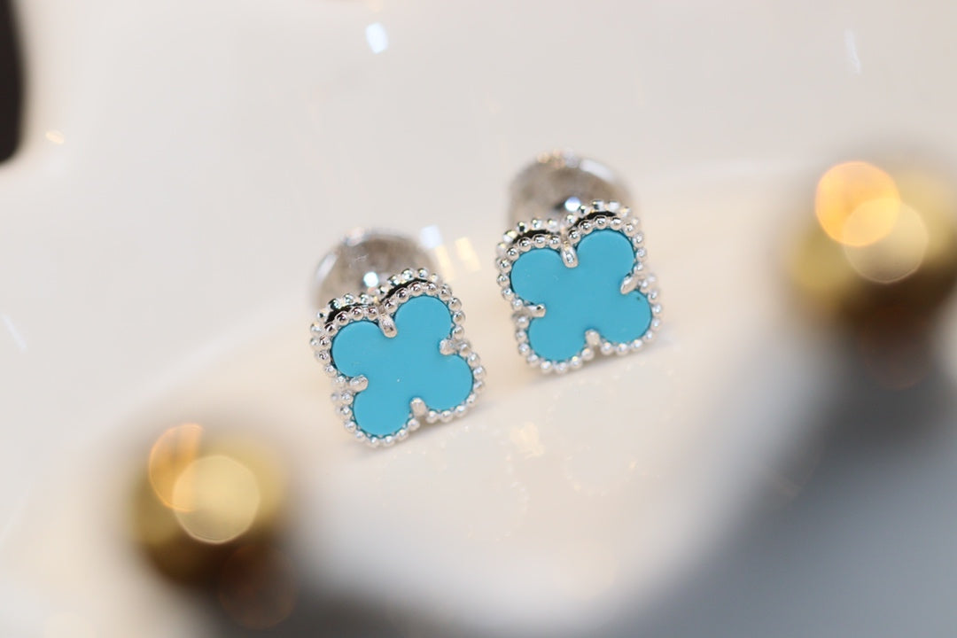 [BLUE TEARS]CLOVER MINI TURQUOISE SILVER STUD EARRINGS