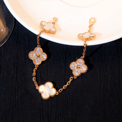 [BLUE TEARS]CLOVER BRACELET 5 MOTIF WHITE MOP DIAMOND