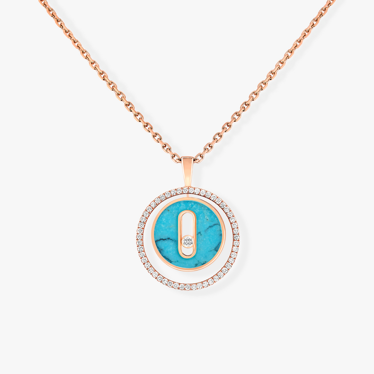 [Blue Tears Jewelry]LUCKY MOVE 1 DIAMOND TURQUOISE PINK GOLD DIAMOND NECKLACE