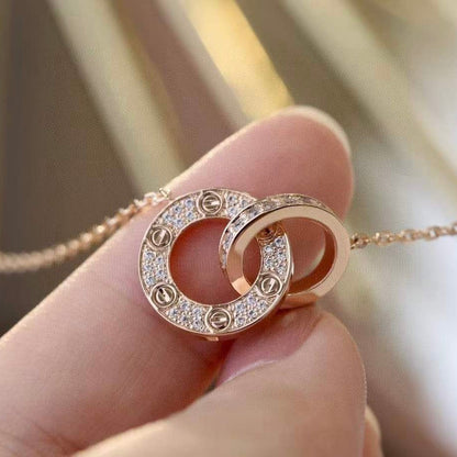 [BLUE TEARS]LOVE 7.6MM NECKLACE ROSE GOLD AND SILVER  FULL DIAMOND