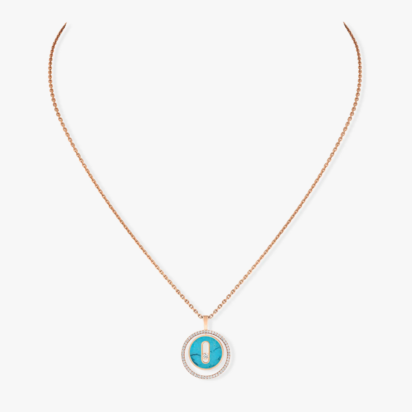 [Blue Tears Jewelry]LUCKY MOVE 1 DIAMOND TURQUOISE PINK GOLD DIAMOND NECKLACE