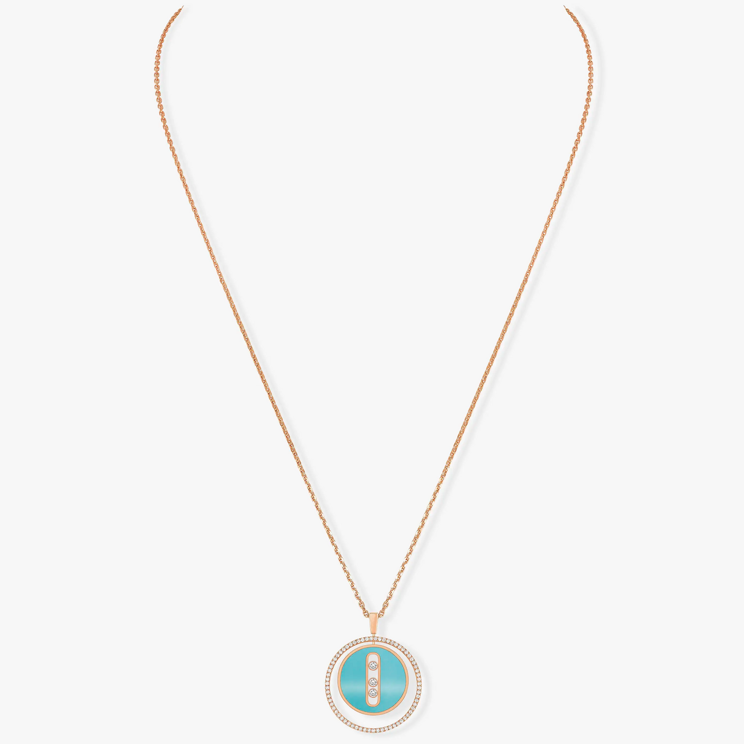 [Blue Tears Jewelry]LUCKY MOVE 3 DIAMONDS TURQUOISE PINK GOLD DIAMOND NECKLACE