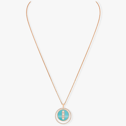[Blue Tears Jewelry]LUCKY MOVE 3 DIAMONDS TURQUOISE PINK GOLD DIAMOND NECKLACE