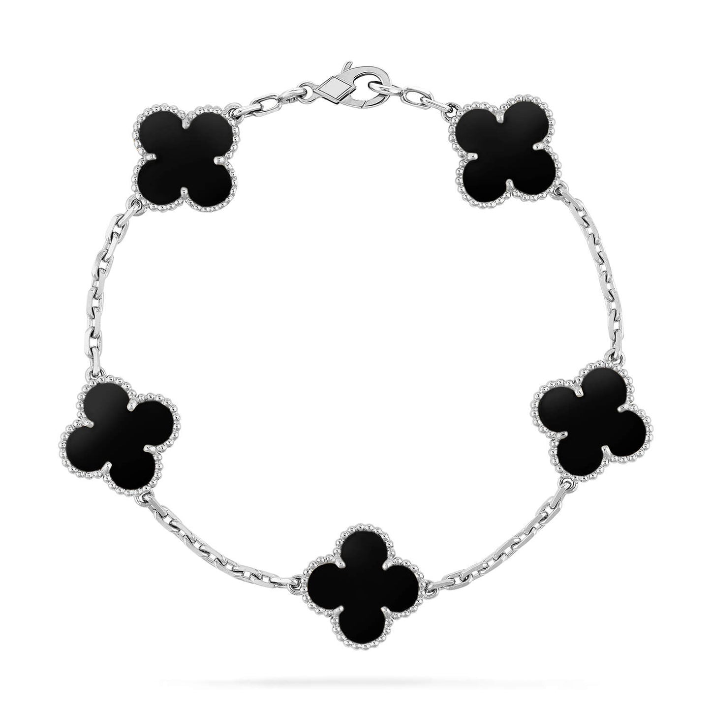 [BLUE TEARS]CLOVER 5 MOTIF ONYXS  BRACELET SILVER