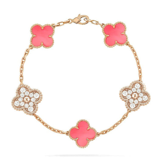[BLUE TEARS]CLOVER 5 MOTIF DIAMOND PINK MOP PINK GOLD BRACELET