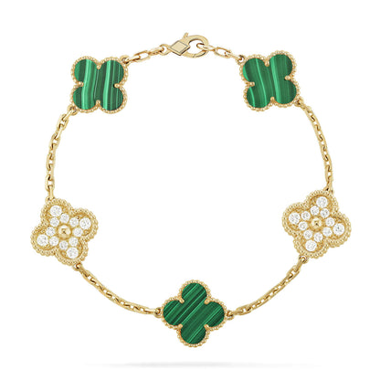 [BLUE TEARS]CLOVER  5 MOTIF MALACHITE DIAMOND BRACELET