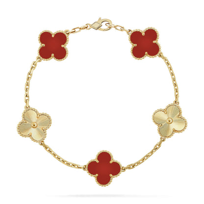 [BLUE TEARS]CLOVER  5 MOTIFS CARNELIAN GOLD BRACELET
