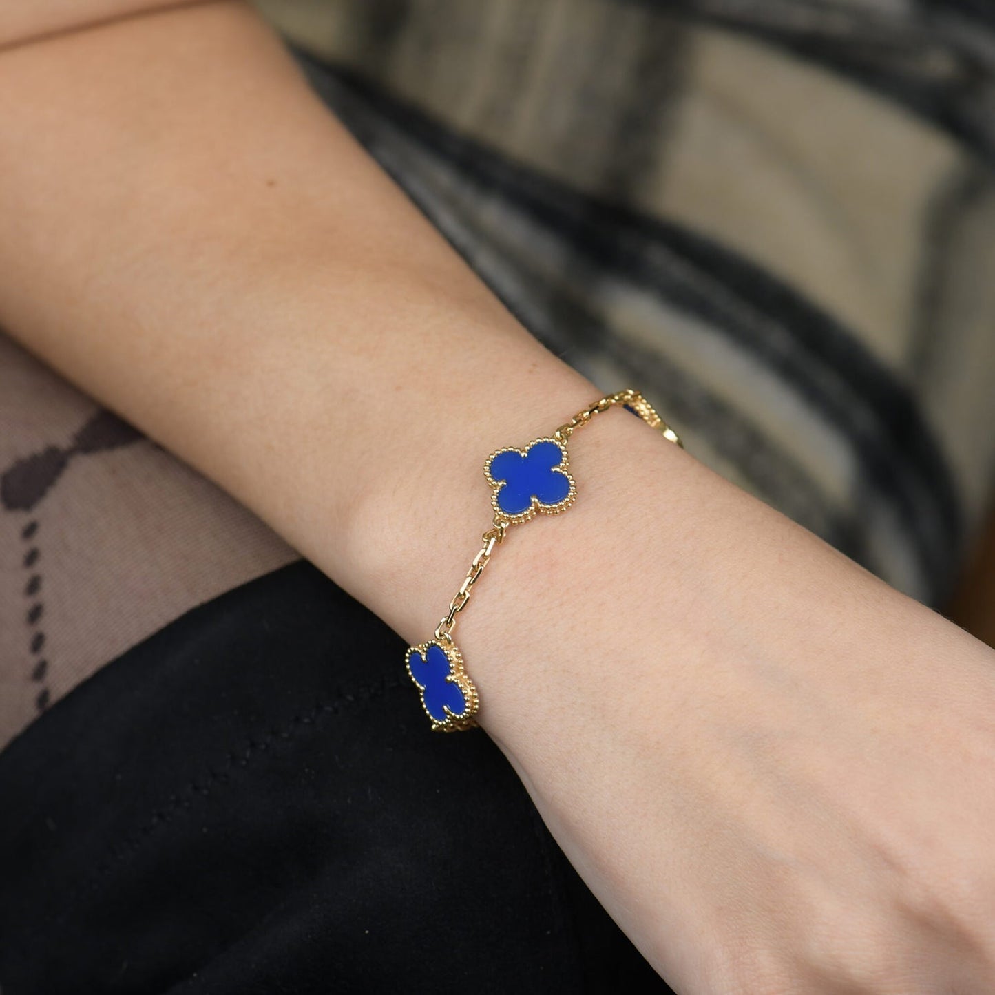 [BLUE TEARS]CLOVER 5 MOTIFS BLUE AGATE BRACELET