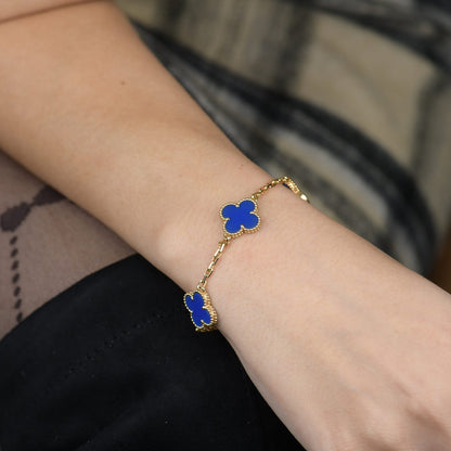 [BLUE TEARS]CLOVER 5 MOTIFS BLUE AGATE BRACELET
