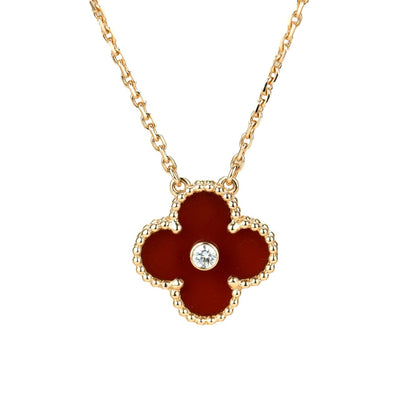 [BLUE TEARS]CLOVER 15MM DIAMOND CARNELIAN NECKLACE