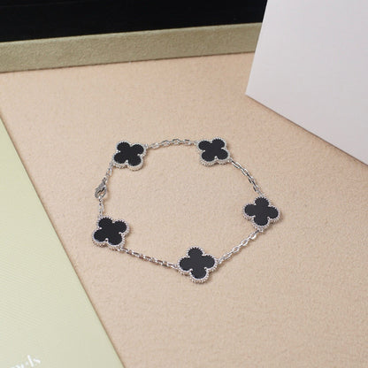 [BLUE TEARS]CLOVER 5 MOTIF ONYXS  BRACELET SILVER