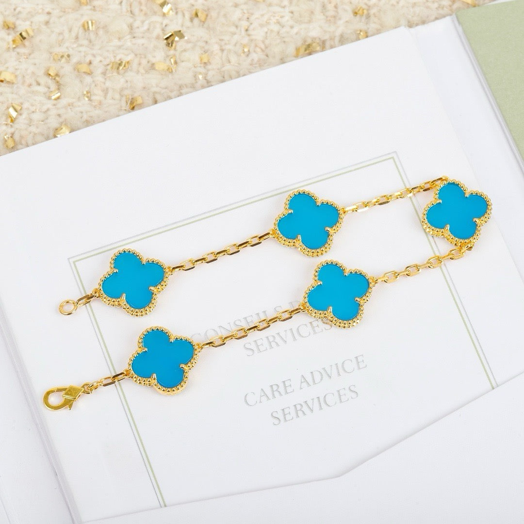 [BLUE TEARS]CLOVER 5 MOTIFS TURQUOISE BRACELET